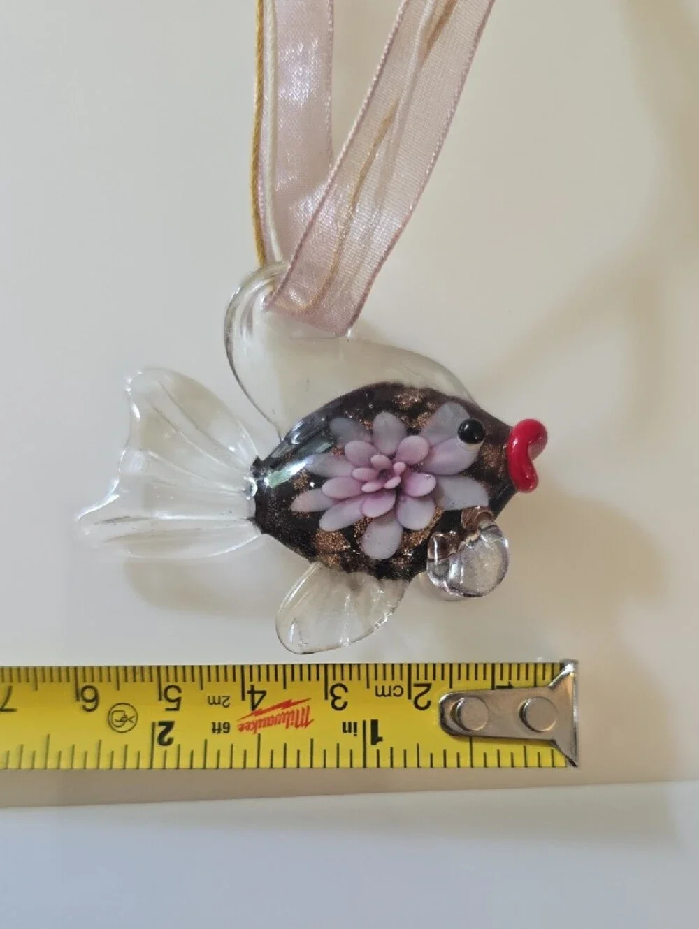 Handblown Glass Purple Flower Gold Accent Fish Ornament - Pets Fish Décor - Picture 4 of 6